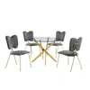 Best Quality Furniture 5pc Dining Set- Round Tempered Glass Dining Table With 4 Dark Grey Velvet Chairs In Gray