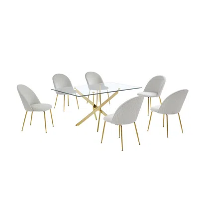 Best Quality Furniture 7 Piece Dining Set- Rectangular Dining Table With 6 Cream Side Chairs