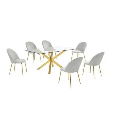 Best Quality Furniture 7 Piece Dining Set- Rectangular Dining Table With 6 Cream Side Chairs