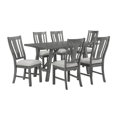 Best Quality Furniture 7 Piece Dining Set, Modern Farmhouse Design In Rustic Grey