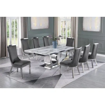 Best Quality Furniture 8 - Person Dining Set In Dark Gray
