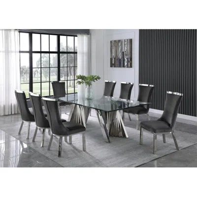 Best Quality Furniture 8 - Person Dining Set In Dark Gray