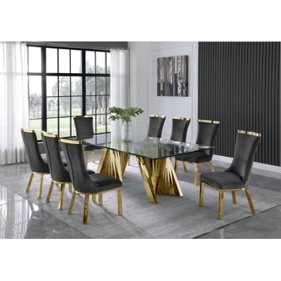 Best Quality Furniture 8 - Person Dining Set In Dark Gray