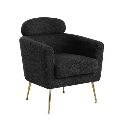 Best Quality Furniture Accent Chair With Black Vegan (faux) Fur And Gold Chrome Legs