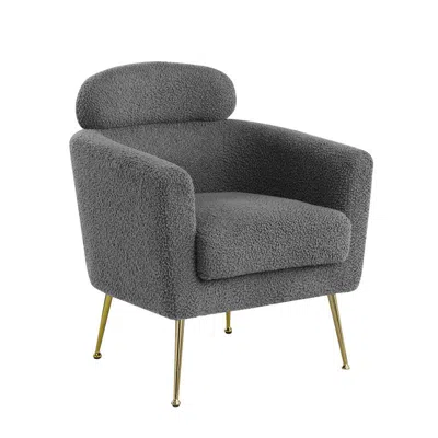 Best Quality Furniture Accent Chair With Grey Vegan (faux) Fur And Gold Chrome Legs