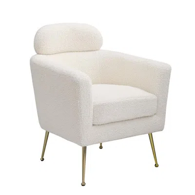 Best Quality Furniture Accent Chair With White Vegan (faux) Fur And Gold Chrome Legs