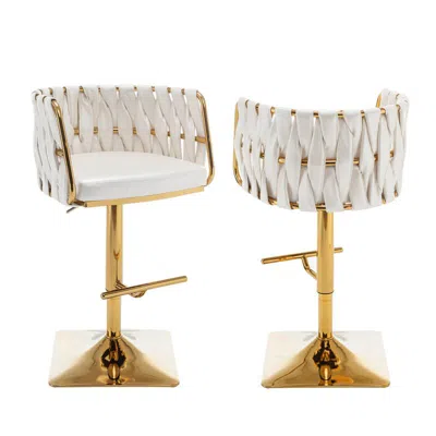 Best Quality Furniture Barstool In White Faux Leather And Gold Color Base (set Of 2)