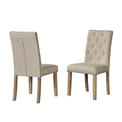 Best Quality Furniture Beige Linen Tufted Dining Side Chairs Nailhead, Set Of 2, Rustic Finish In Neutral