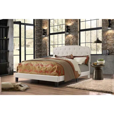 Best Quality Furniture Beige Linen Uph. Panel Bed With Silver Nailhead- Full