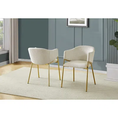 Best Quality Furniture Beige Linen Upholstery Side Chairs With Gold Base, Set Of 3