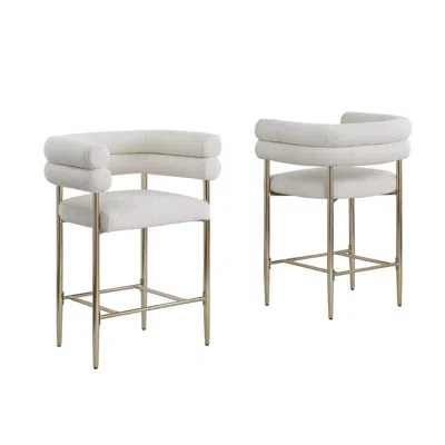 Best Quality Furniture Beige Teddy Fur Upholstered Counter High Chairs, Set Of 2 In Neutral