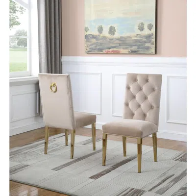Best Quality Furniture Beige Velvet Tufted Side Chair Set Of 2 In Neutral