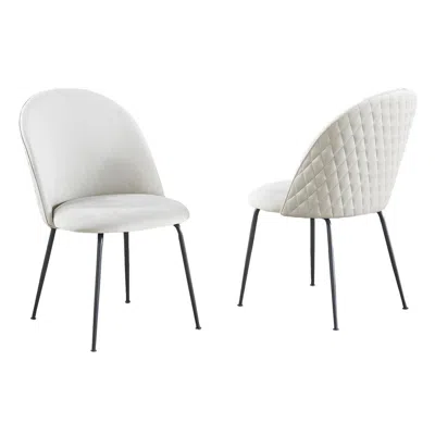 Best Quality Furniture Beige Velvet Upholstered Side Chairs (set Of 2) In White