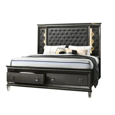 Best Quality Furniture Bench With Tufted Buttons, Gem Strip, And Acrylic Legs In Black