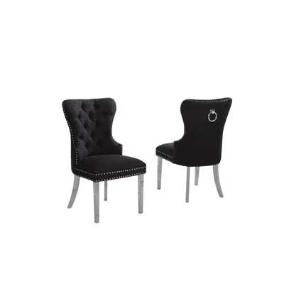 Best Quality Furniture Black Boucle Fabric And Silver Base Side Chairs (set Of 2)