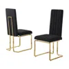 Best Quality Furniture Black Boucle Fabric Gold Chrome Base Tall Back Rest Dining Chairs (set Of 2) In Black