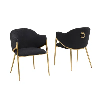 Best Quality Furniture Black Boucle Fabric Side Chiars With Gold Base