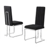 Best Quality Furniture Black Boucle Fabric Silver Chrome Base Tall Back Rest Dining Chairs (set Of 2)