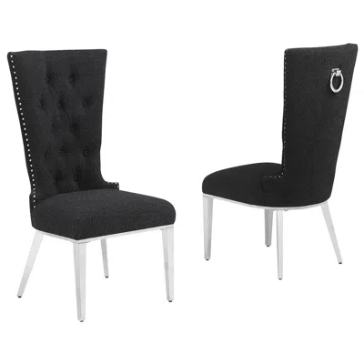 Best Quality Furniture Black Boucle Fabric With Silver Chrome Base Glam Dining Chairs (set Of 2)