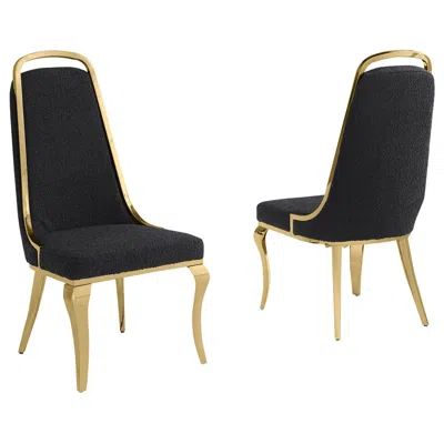 Best Quality Furniture Black Boucle Side Chairs With Gold Base (set Of 2)