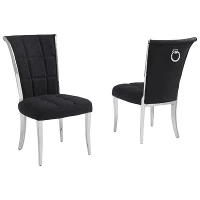 Best Quality Furniture Black Boucle Side Chairs With Silver Base (set Of 2)