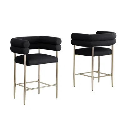 Best Quality Furniture Black Teddy Fur Upholstered Counter High Chairs, Set Of 2