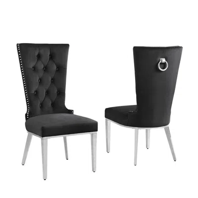Best Quality Furniture Black Velvet Side Chair With Silver Stainless Steel Base (set Of 2)