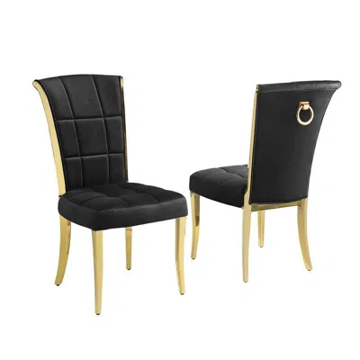 Best Quality Furniture Black Velvet Side Chairs With Gold Color Base (set Of 2)
