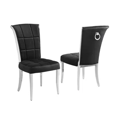 Best Quality Furniture Black Velvet Side Chairs With Silver Base And A Decorative Back Ring (set Of 2)