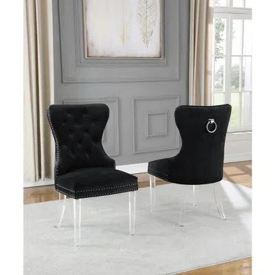Best Quality Furniture Black Velvet Tufted Dining Side Chairs, Acrylic Legs - Set Of 2