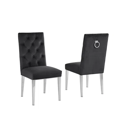 Best Quality Furniture Black Velvet Tufted Dining Side Chairs, Chrome - Set Of 2
