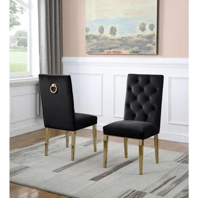 Best Quality Furniture Black Velvet Tufted Side Chair Set Of 2