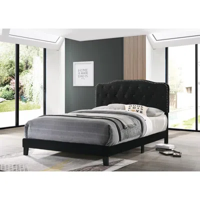 Best Quality Furniture Black Velvet Uph. Panel Bed With Silver Nailhead - Full
