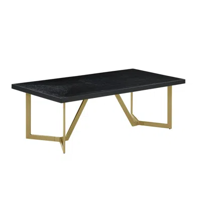 Best Quality Furniture Black Wood Top Coffee Table W/ Gold Color Iron Legs In Blue