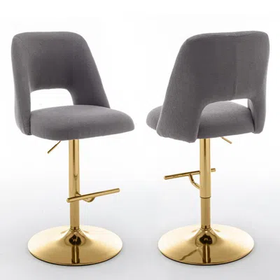 Best Quality Furniture Boucle Fabric Barstool With A Dark Grey Seat And Gold Base (set Of 2)