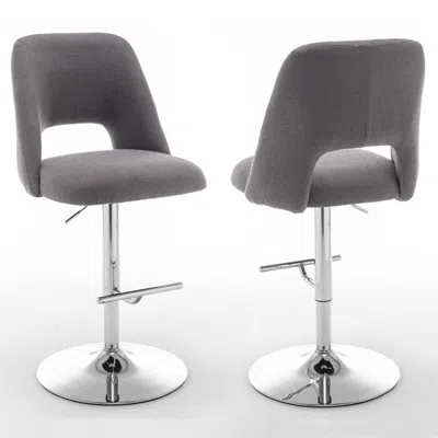 Best Quality Furniture Boucle Fabric Barstool With A Dark Grey Seat And Silver Base (set Of 2) In Gray