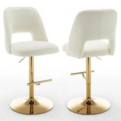 Best Quality Furniture Boucle Fabric Upholstered Barstool With A Beige Seat And Gold Base (set Of 2)