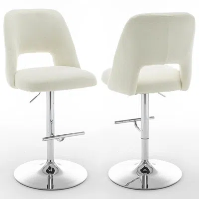 Best Quality Furniture Boucle Fabric Upholstered Barstool With A Beige Seat And Silver Base (set Of 2)