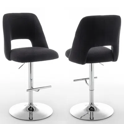 Best Quality Furniture Boucle Fabric Upholstered Barstool With A Black Seat And Silver Base (set Of 2) In Neutral