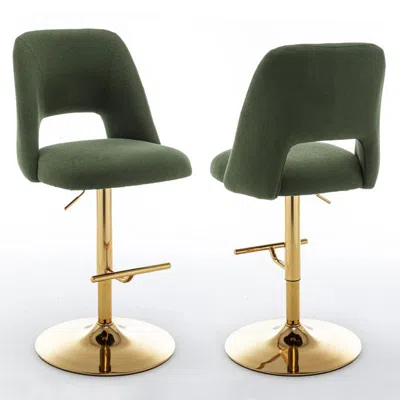 Best Quality Furniture Boucle Fabric Upholstered Barstool With A Green Seat And Gold Base (set Of 2) In Brown