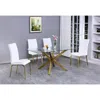 Best Quality Furniture Classic 5pc Dining Set With Glass Top Dining Table And Faux Leather Side Chairs
