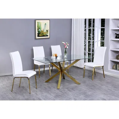Best Quality Furniture Classic 5pc Dining Set With Glass Top Dining Table And Faux Leather Side Chairs