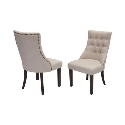 Best Quality Furniture Classic Upholstered Side Chair Tufted In Linen Fabric W/nailhead Trim **set Of 2**, Beige In Neutral