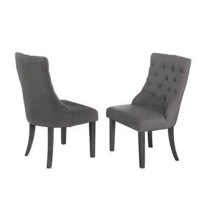 Best Quality Furniture Classic Upholstered Side Chair Tufted In Linen Fabric W/nailhead Trim **set Of 2**, Gray