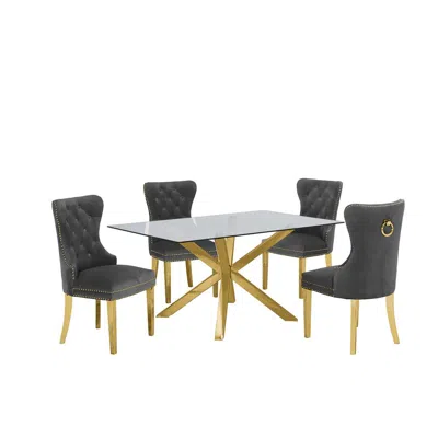 Best Quality Furniture Contemporary 5pc Dining Set, Glass Dining Table In Gray