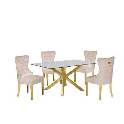 Best Quality Furniture Contemporary 5pc Dining Set, Glass Dining Table