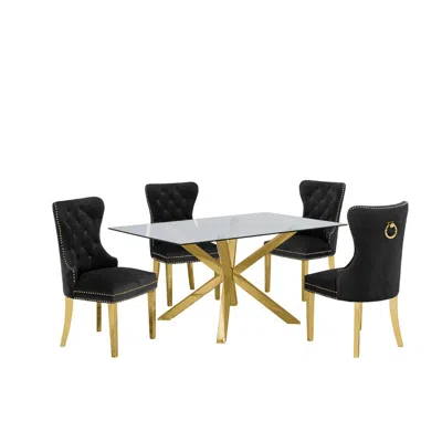 Best Quality Furniture Contemporary 5pc Dining Set, Glass Dining Table