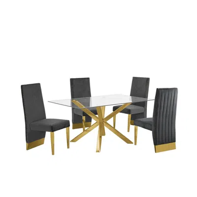 Best Quality Furniture Contemporary 5pc Dining Set, Glass Dining Table