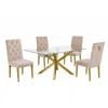 Best Quality Furniture Contemporary 5pc Dining Set, Glass Dining Table W/stainless Steel Gold Base & Velvet Tufted Chrome L In Neutral