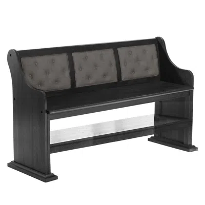 Best Quality Furniture Counter Height Dining Bench With Dark Grey Linen Fabric In Brown